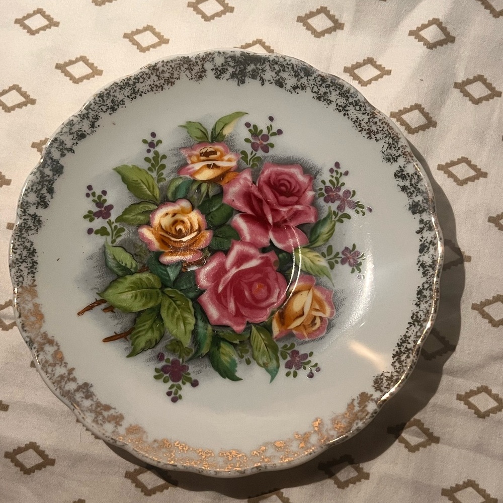 Floral Plate with Pink and Yellow Roses